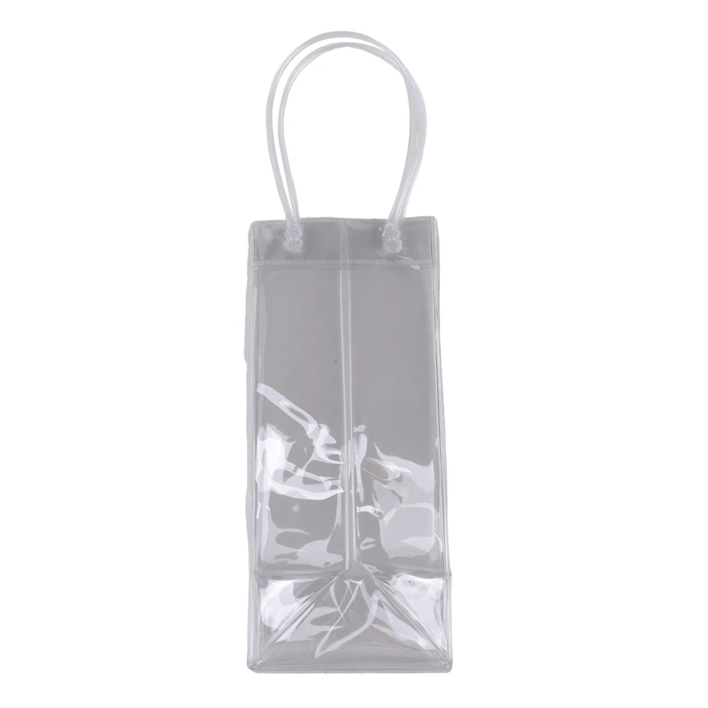 Pack Of 10 Wine Cooler Bag Transparent PVC Bag Portable Wine Bottle Cooler Champagne Ice With Handle
