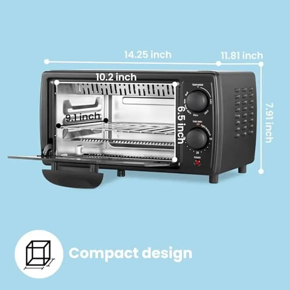 Versatile Mini Toaster Oven Combo 4-Slice Compact 2-Rack 950W Bake Broil Stainless Steel Black 15L Capacity 6