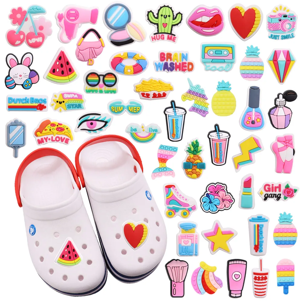 

Sell Retail 1pcs PVC Shoe Charms Pink Rainbow Star Cactus Camera Accessories Shoe Buckles For Croc Jibz Kids Party Present
