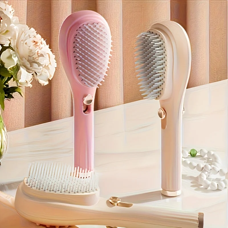 Rotating Anti-Static Hair Brush Detachable Telescopic Styling Comb with Plastic Bristles for All Hair Types Travel Home Use Gift