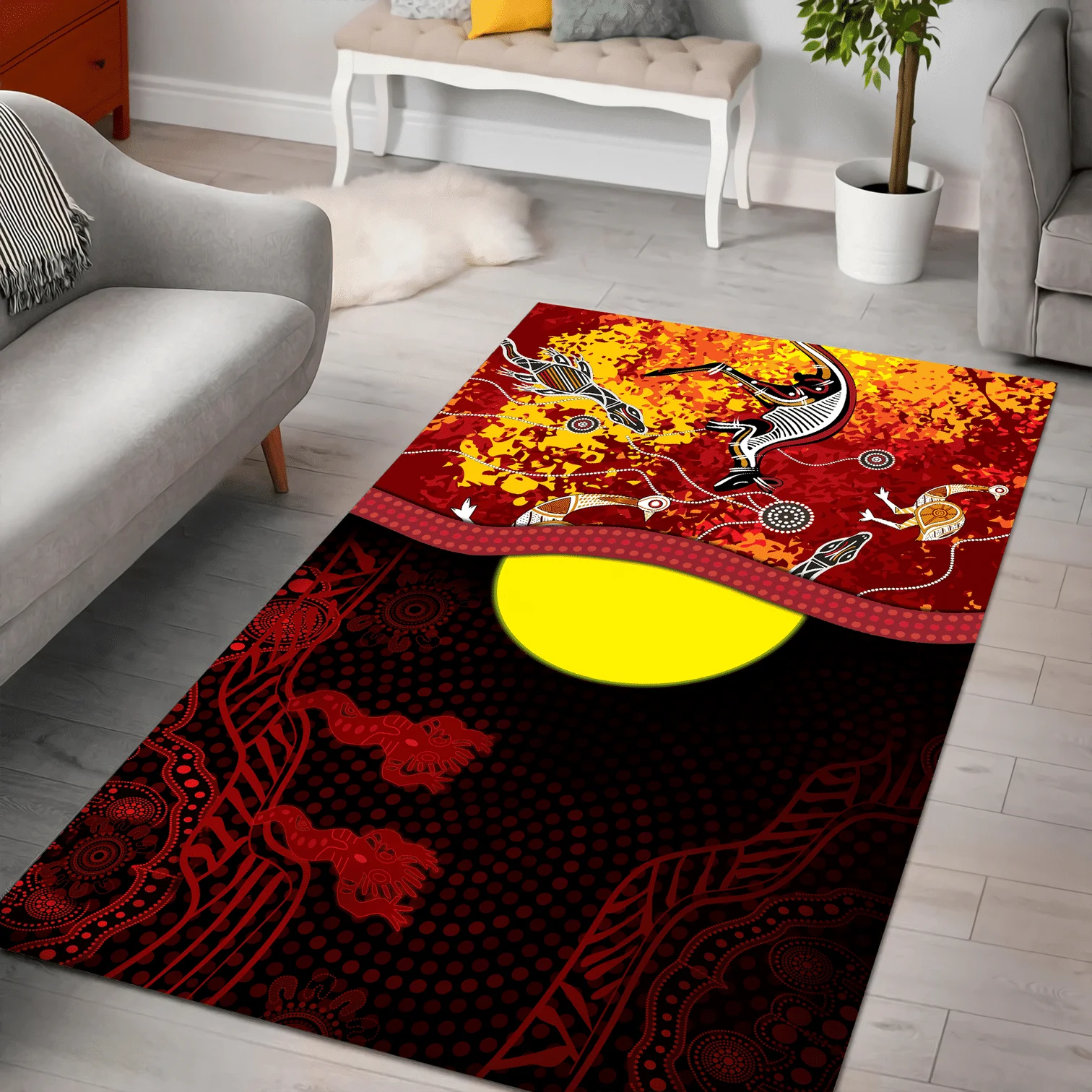 

TAboriginal Australian Indigenous Culture Painting Rug Mat Floor Anti-slip Carpet Home Decoration Themed Living Room Carpet