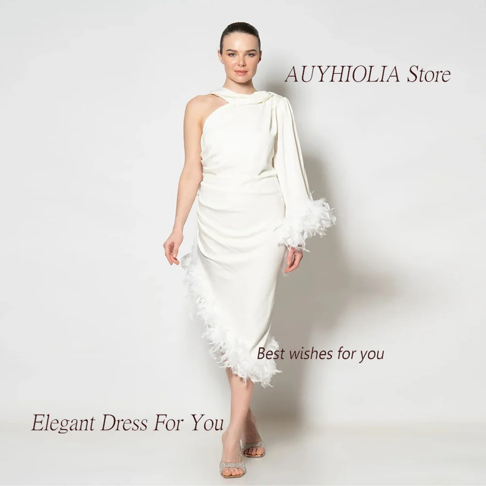 

Formal Occasion Evening Dress For Sexy Women Vestidos de fiesta Long 행사드레스 One-Shoulder Luxury Feathers Tea-Length Prom Gown