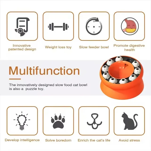 Cat Puzzle Toy Slow Feeder Bowl Fun Interactive Slows Down Pets Eating Protect Kitty Neck Multifunction Pet Feed Slanted Design 2