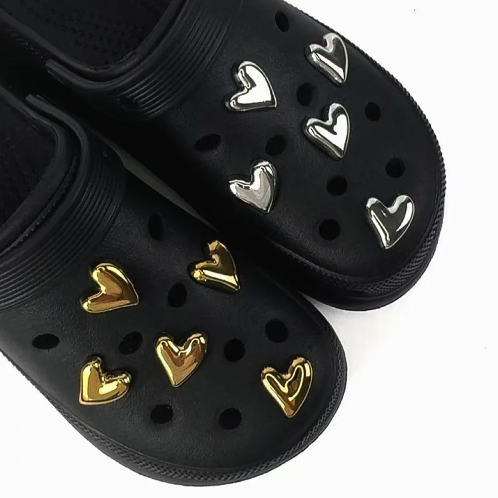10/20PCS Schuh Charms Set Gold Silber Galvani Herzförmige Design Schuh Decora Schnalle für Sandalen Clogs DIY Zubehör Geschenk – Detail 5