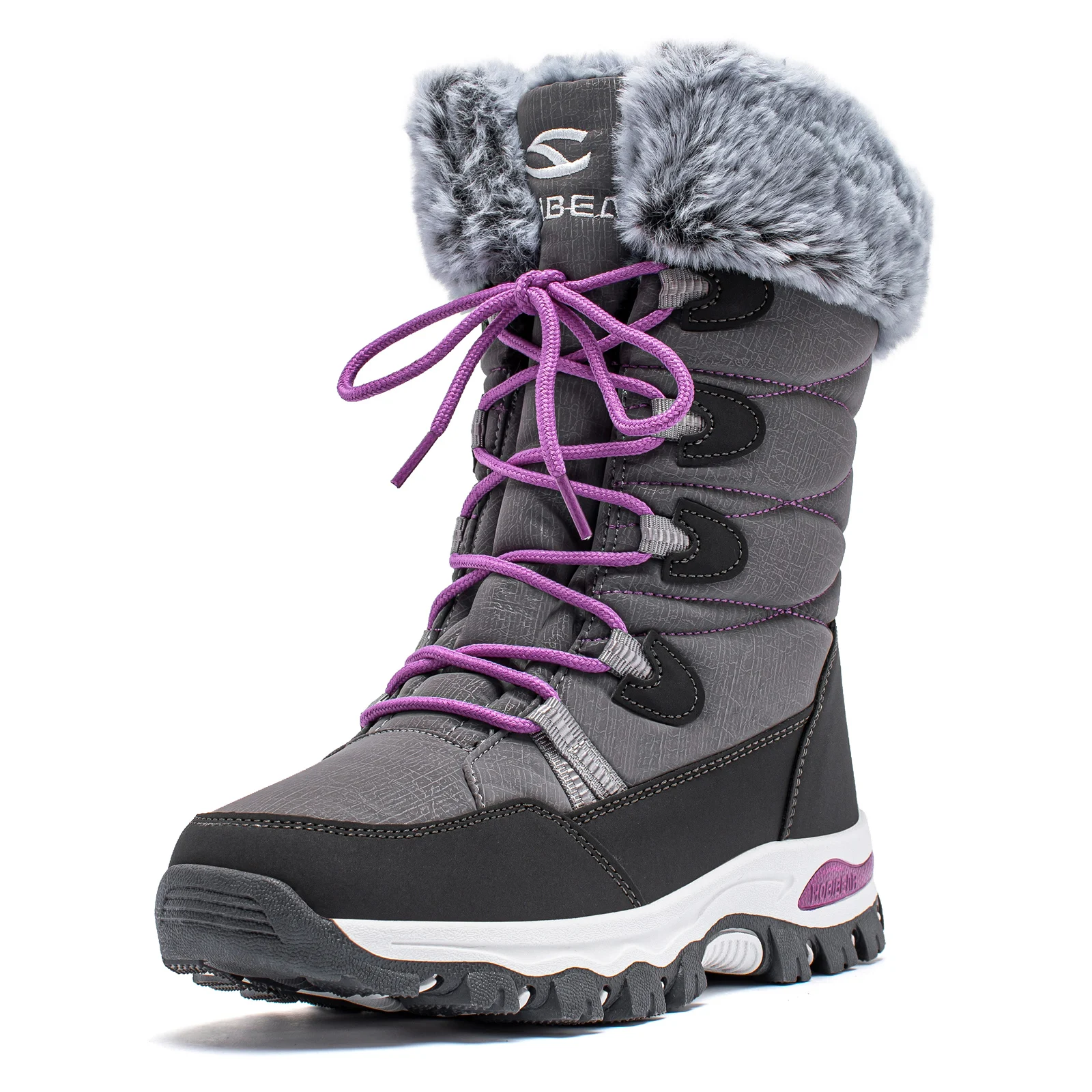 BIBEAR-Bottes de neige imperméables doublées de fausse fourrure pour femmes, chaussures chaudes d'extérieur, bottes à lacets coordonnantes, salle de bain, hiver