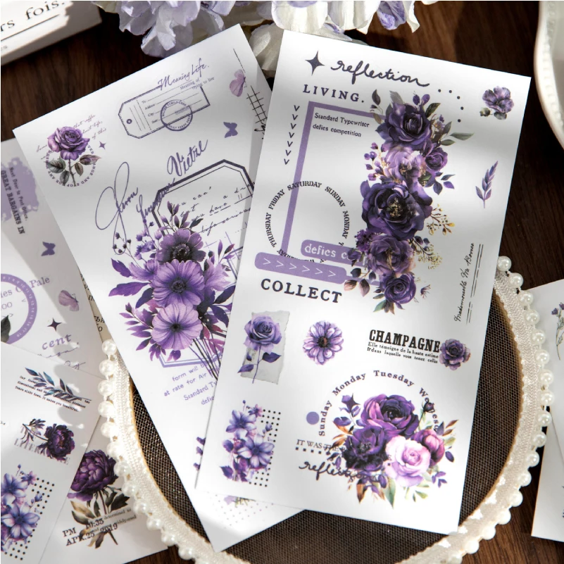 Floral Shadow Decorative Stickers Set - 6pcs for Scrapbooking & Journals