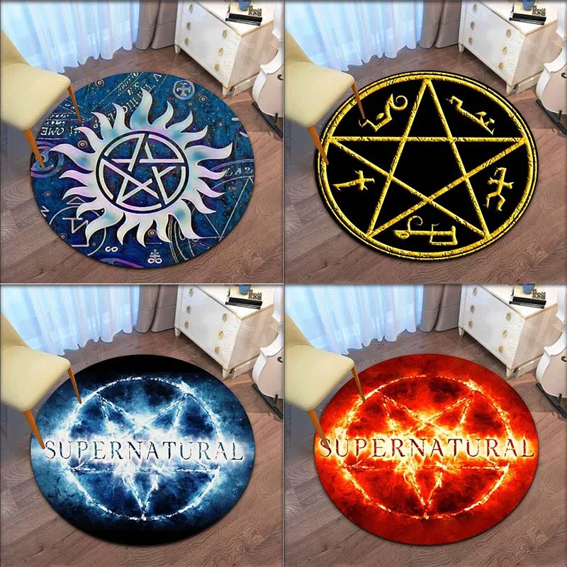 Supernatural Pentagram symbol Carpet Circular Living Room floor mat Flannel non-slip Home decor