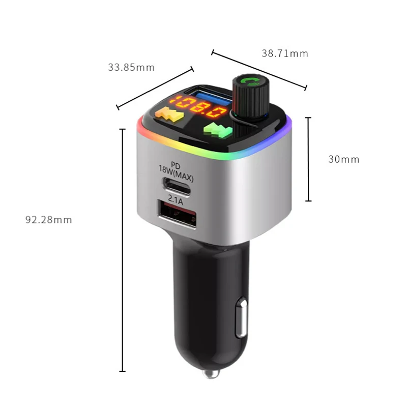 차량용 FM 송신기 고속 충전기 QC3.0 Pd 차량용 USB 충전기 MP3 플레이어, 베이스 사운드 블루투스 5.0, 핸즈프리 무선 자동차 키트
