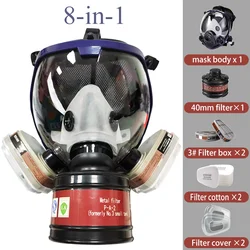 Enhanced Full Face Industrial Respirator Mask with 40mm Activated Carbon Filter (Organic 8in1)