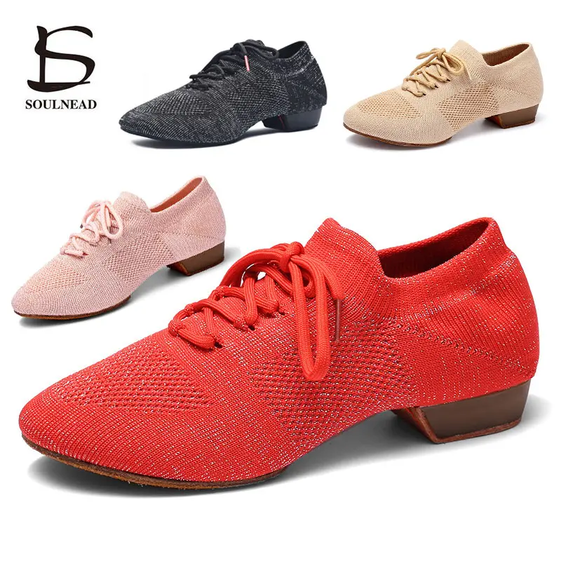 Dance Shoes for Women Jazz Salsa Ballroom Dancing Shoes Mesh Casual Flat Sprots Shoe Ladies Girls Modern Yoga Sneakers 34-42