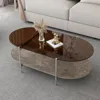 Tempered Glass and MDF Wooden Coffee Table, 2-story Modern Side Table with Storage Space 1