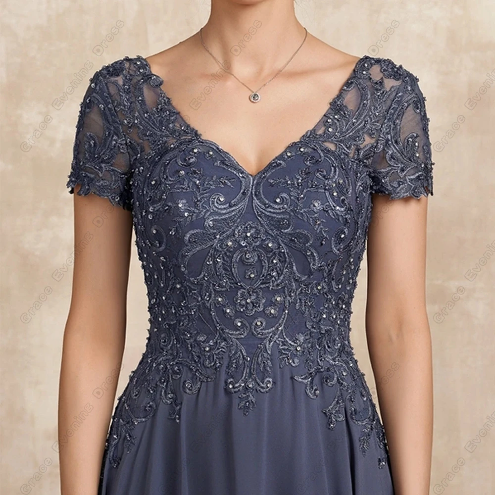 Mother of Bride Dresses Scoop Chiffon Full Sleeve Wedding Party Dresses Summer Knee Length