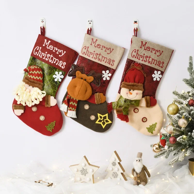 

MINISO NEW Christmas Sock Kids Candy Bag Gift Santa Claus Snowman Socks Xmas Tree Ornament Christmas Stocking Decoration Fo Home