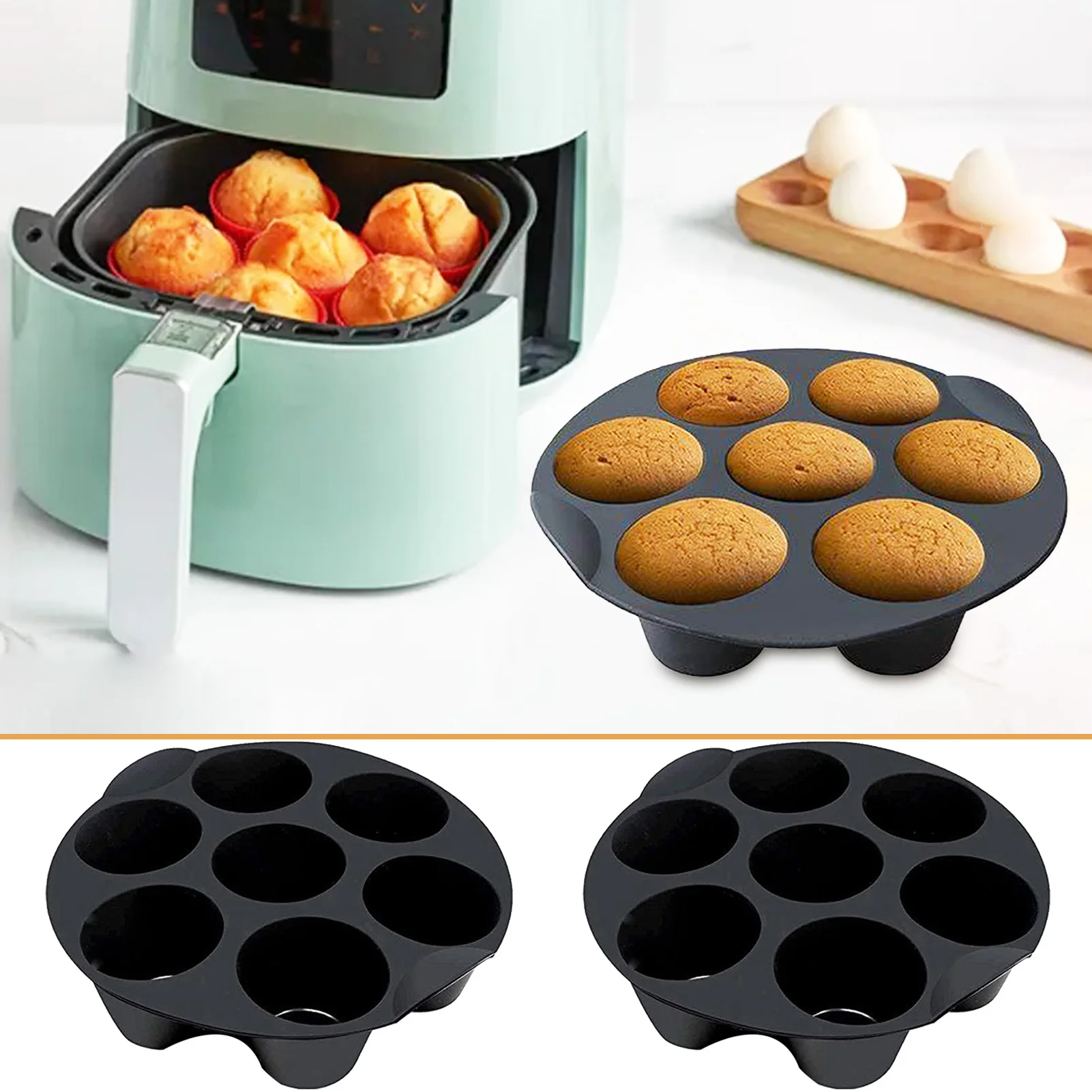 Air Freidora Muffins tazas de silicona para pasteles fácil de limpiar magdalenas bandeja de aire accesorios para se puede utilizar para hacer pasteles 7 tazas de molde redondo para muffins 