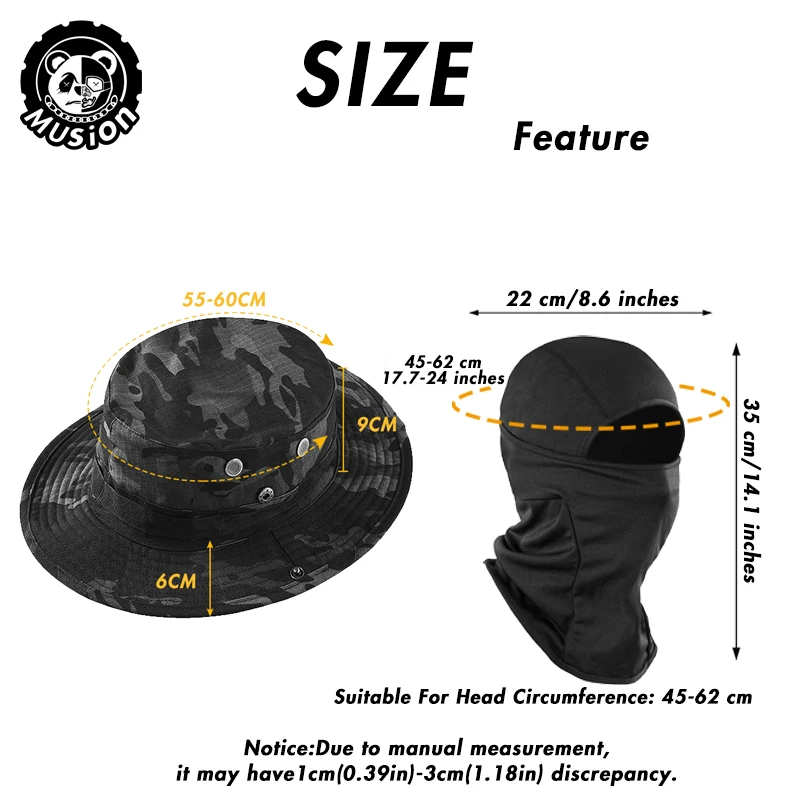 Musion Camouflage Cappello a tesa larga Passamontagna Set Parasole da esterno da uomo Boonie Cap Cappello da pescatore Cappello da pesca con protezione solare - immagine 6