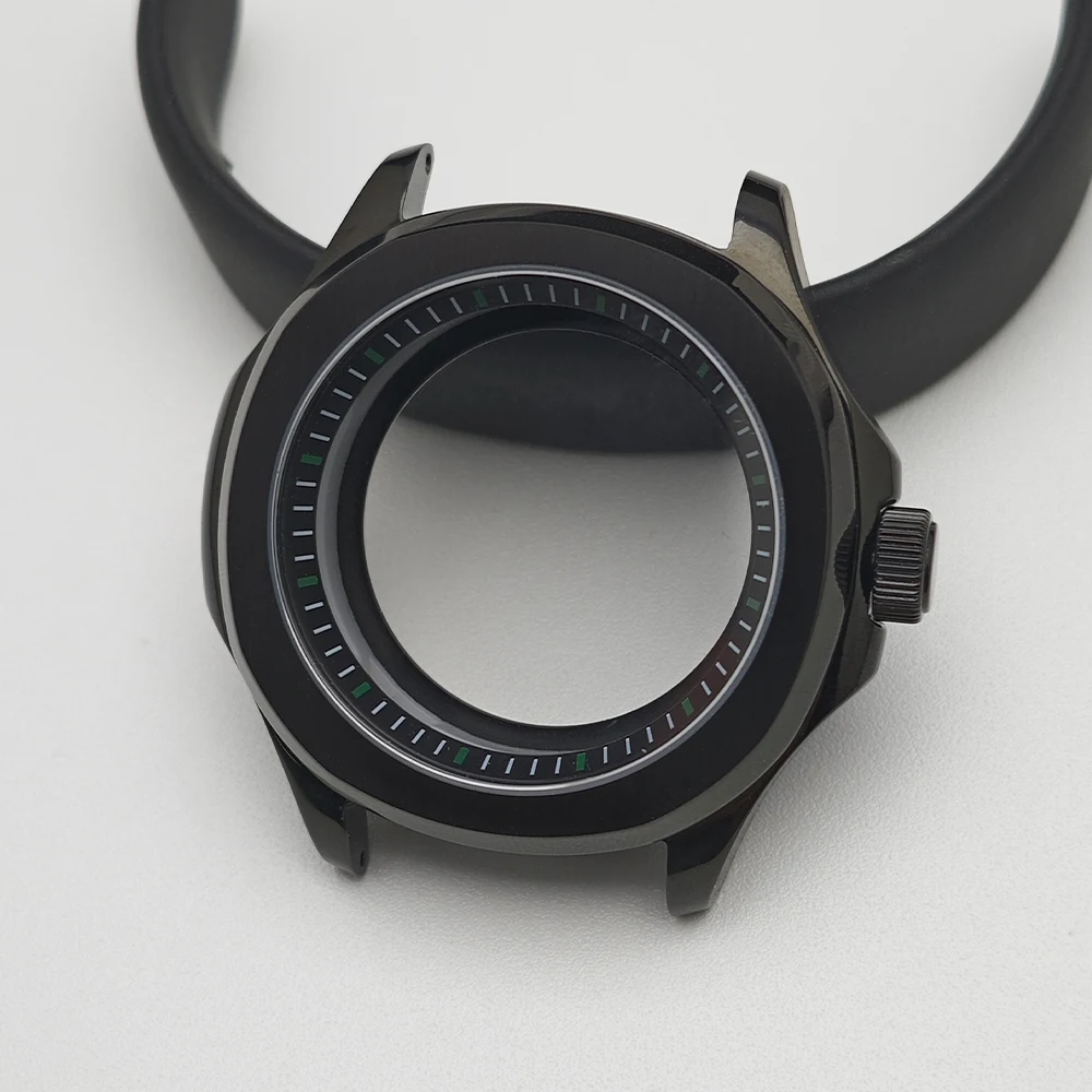 Black Steel Watch Case with Chapter Ring and Sapphire Glass, 39.5mm