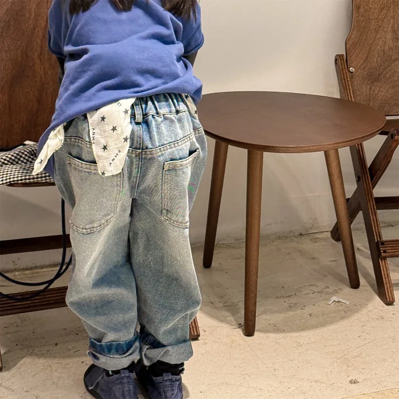 2026 새로운 소년 소녀 한국 스타일 청바지 봄 가을 탄성 허리 블루 블랙 데님 바지 하렘 바지 아동 의류 A6505