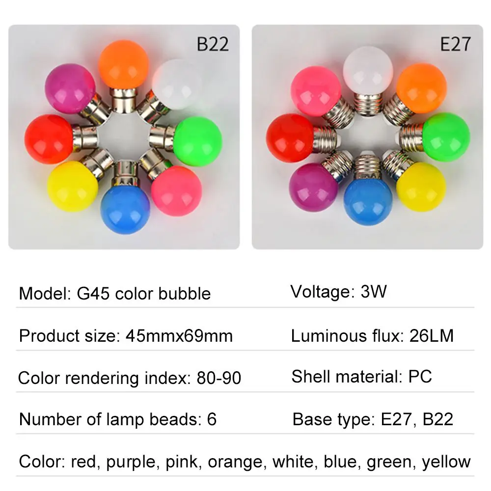 Description Picture 5 of item3W Home Decor Flashlight LED Bulb G45 Lamp E27 B22 Colorful Light