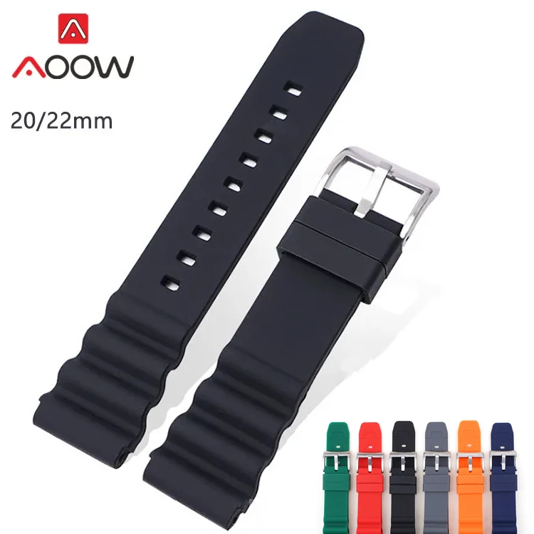 Silicone Sport Strap with Stainless Steel Buckle - Waterproof Diving Rubber Watch Band Belt