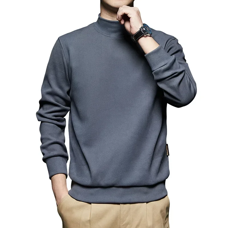 Mid neck double-sided German velvet men's autumn and winter half high neck long sleeved bottom shirt trendy and warm interior