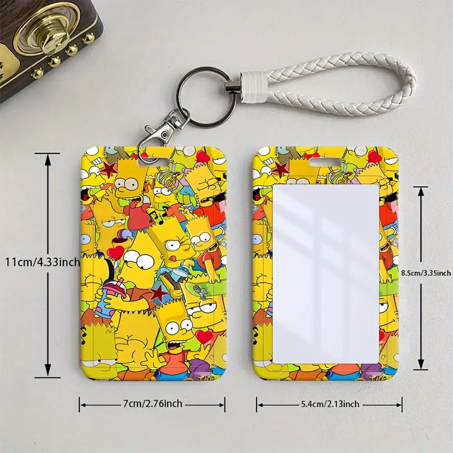 커버 케이스 1개 카드 홀더 접이식 신용 카드 홀더 어린이 버스용 끈이 달린 배지 은행 ID 재미있는 심슨 가족 마지