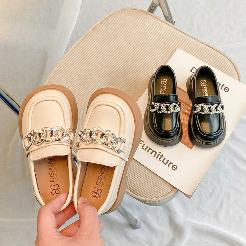 Children Loafers Bowtie All-match Back Beige Girl's Leather Shoes School  Elegant Slip-on Light Autumn Kids Flat Shoes 26-36 - AliExpress