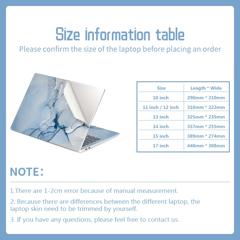 DIY Marble Cover Laptop Skins vinyl film sticker 13"14"15.6"17.3"PVC Film Waterproof For Macbook Lenovo HP Acer