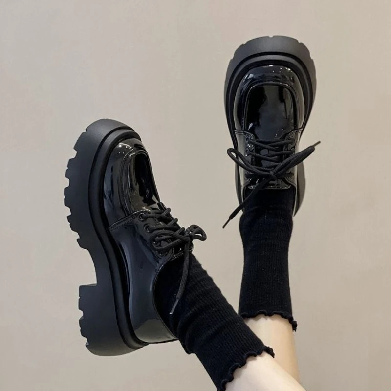 

Женские ботинки с круглым носком, Туфли Мэри Джейн на высоком каблуке, со шнуровкой, повседневные ботинки на платформе, Лидер продаж 2023