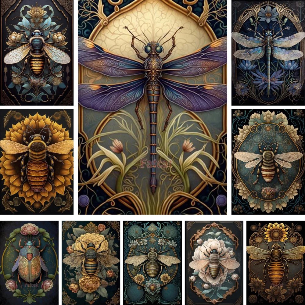Cross Stitch Kit Flowers Insect Bee Pre-Printed 11CT Cross Stitch Embroidery Set Painting Handiwork Needlework Hobby Jewelry Different Home Decor