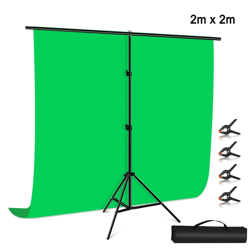 PULUZ 2x2m T-Shape Photo Studio Background Cloth Support Stand Kit Photograph Backdrop Crossbar Bracket with Clips