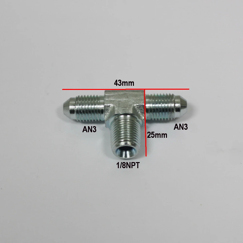 AN3 Brake Line Tee Fittings, Tee Adapter Fittings 1/8 in. NPT Male