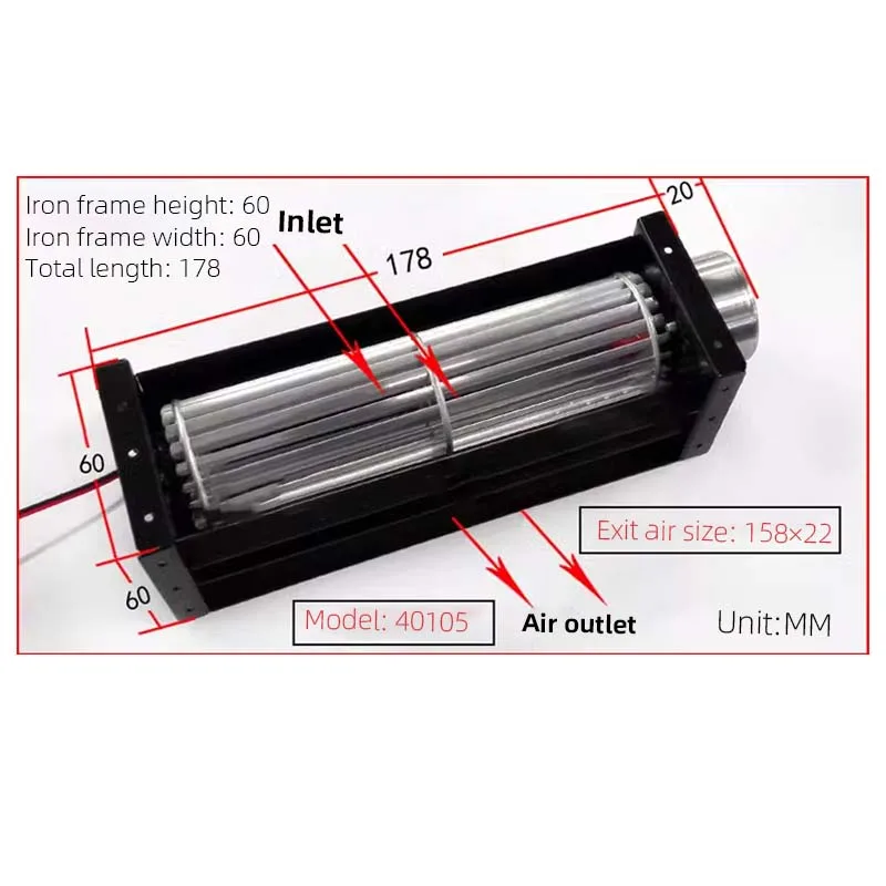 Quiet Cross Flow Fan DC12V 24V Cooling Cross Flow Fan Lectronic Heater Parts Large Air Volume Crossfow Ventilation Cooling ventilation fan