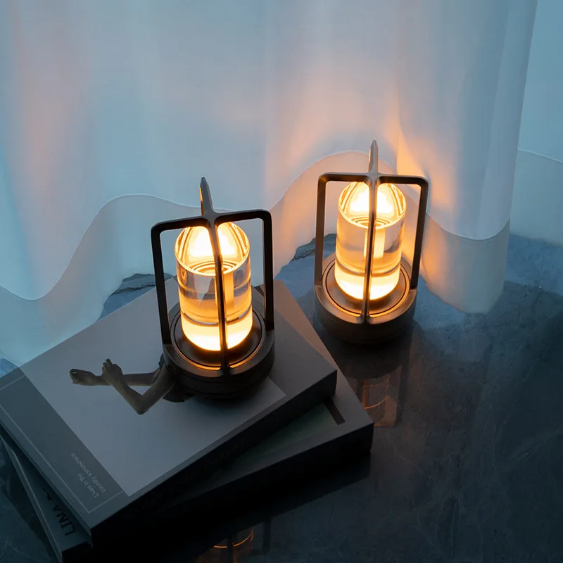 LED Cordless Table Lamp Industrial Style Creative Atmosphere Light USB Charging Outdoor Camping Bar Home Bedroom Decor Lighting