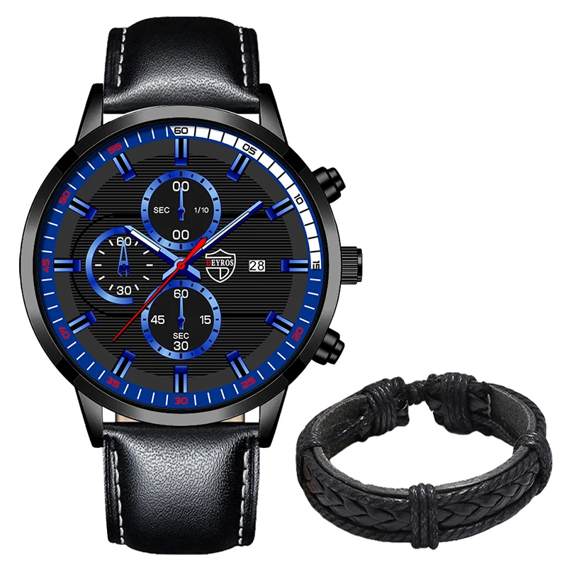 2022 Fashion Mens Sport Watches Men Casual Leather Bracelet Analog Quartz Wristwatch Calendar Male Business Luminous Clock 