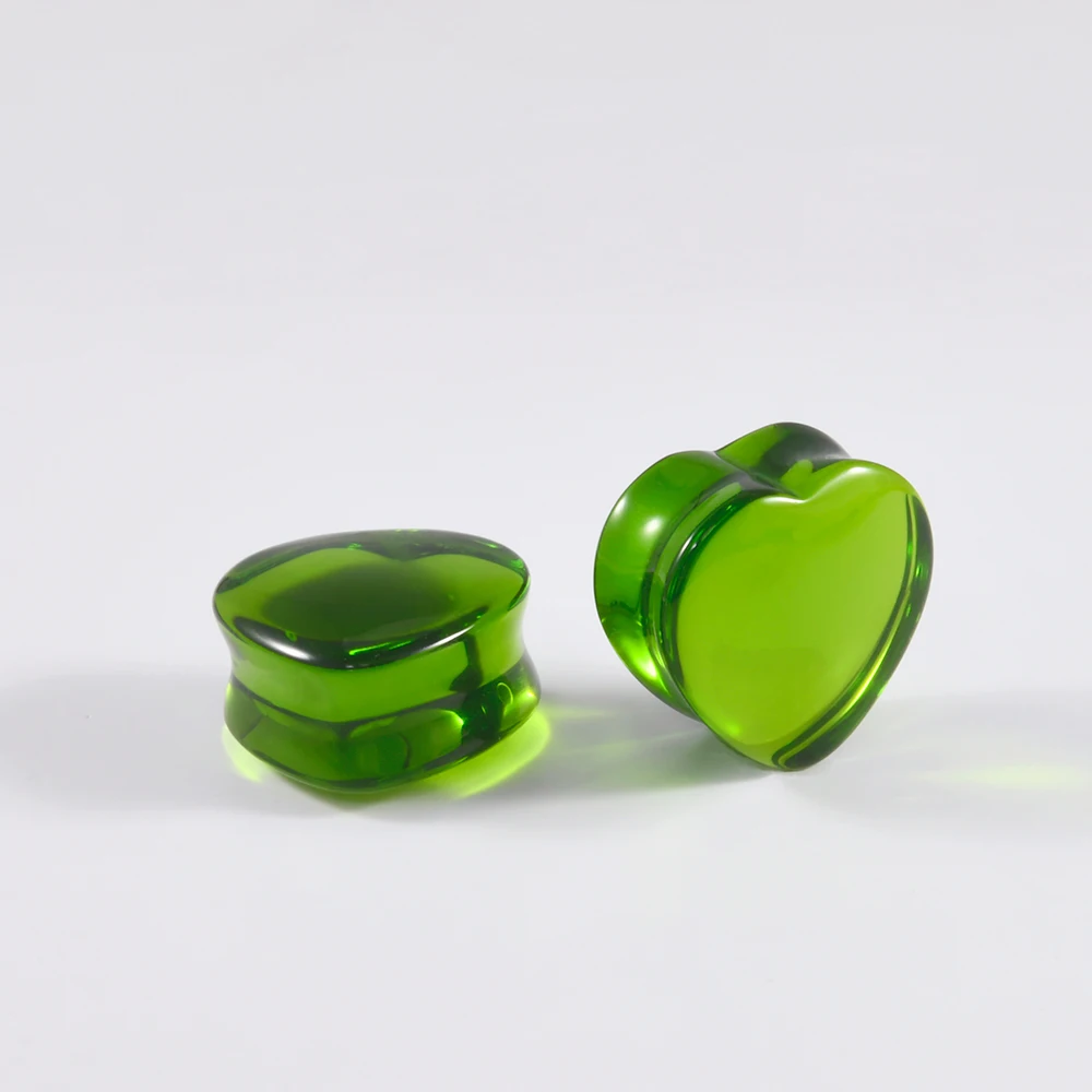 Emerald Heart Glass Ear Tunnels & Plugs Set