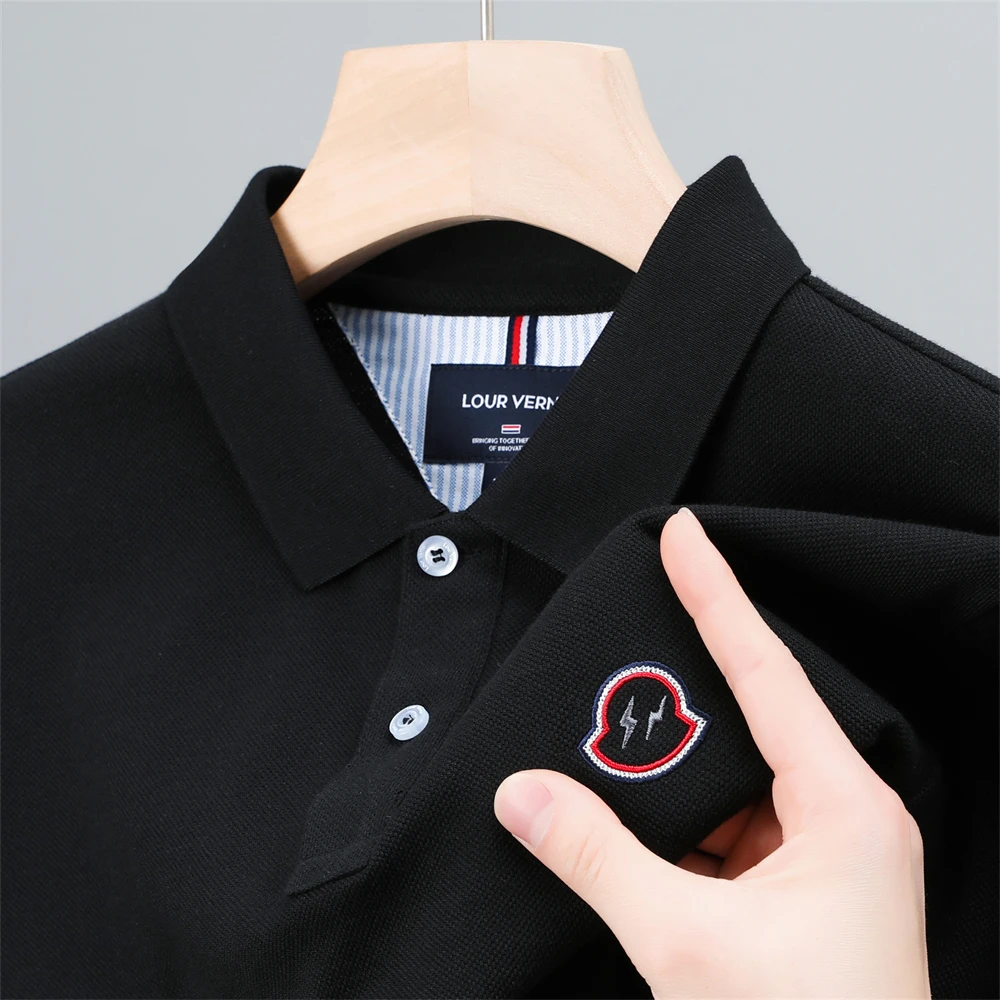 Luxury Brand 100%Cotton Men's Polo Shirt 2023Summer New Lapel Lightning  Embroid Short Sleeved Korean Business Trend Fashion Ropa - AliExpress