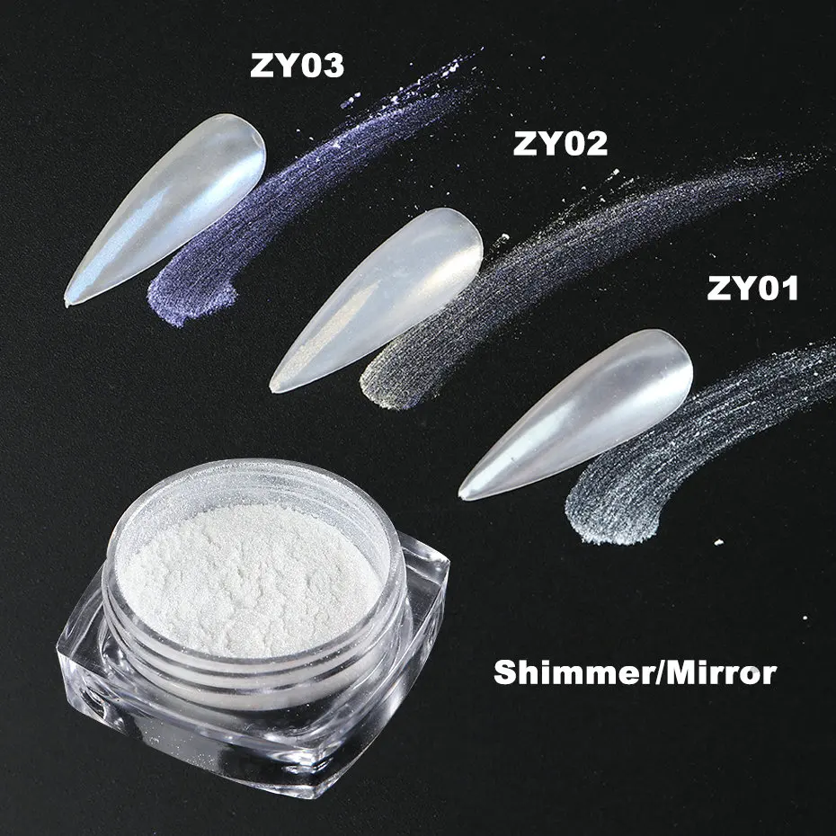 White Chrome Nail Powder Mirror Mermaid Shimmer Pearl Nail Art Pigment Fairy Powder Rubbing Dust Decorations FBZY01