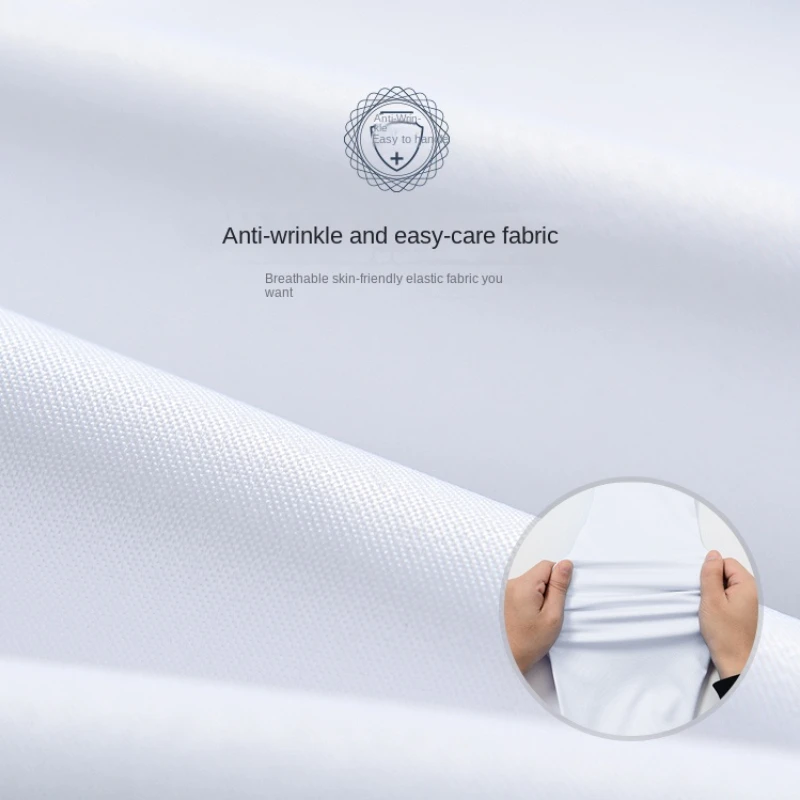 Men's Regular-fit Shirts Short Sleeve Stretch Easy Care Formal Business Blue Office Working Wear No Iron Solid Social Dress Tops 4