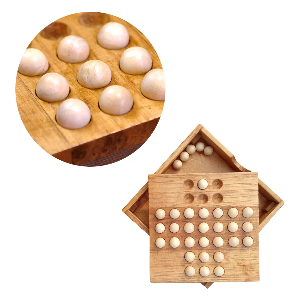 

Wooden Chess Set for Adults - Classic Board Game with Peg Solitaire and Marble Games Included