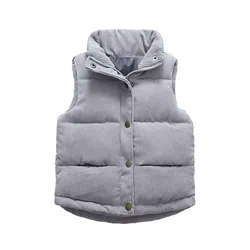 Kids' Cozy Corduroy Vest - Solid Color, Thickened Warmth - 9-10(Size 150) (Gray)