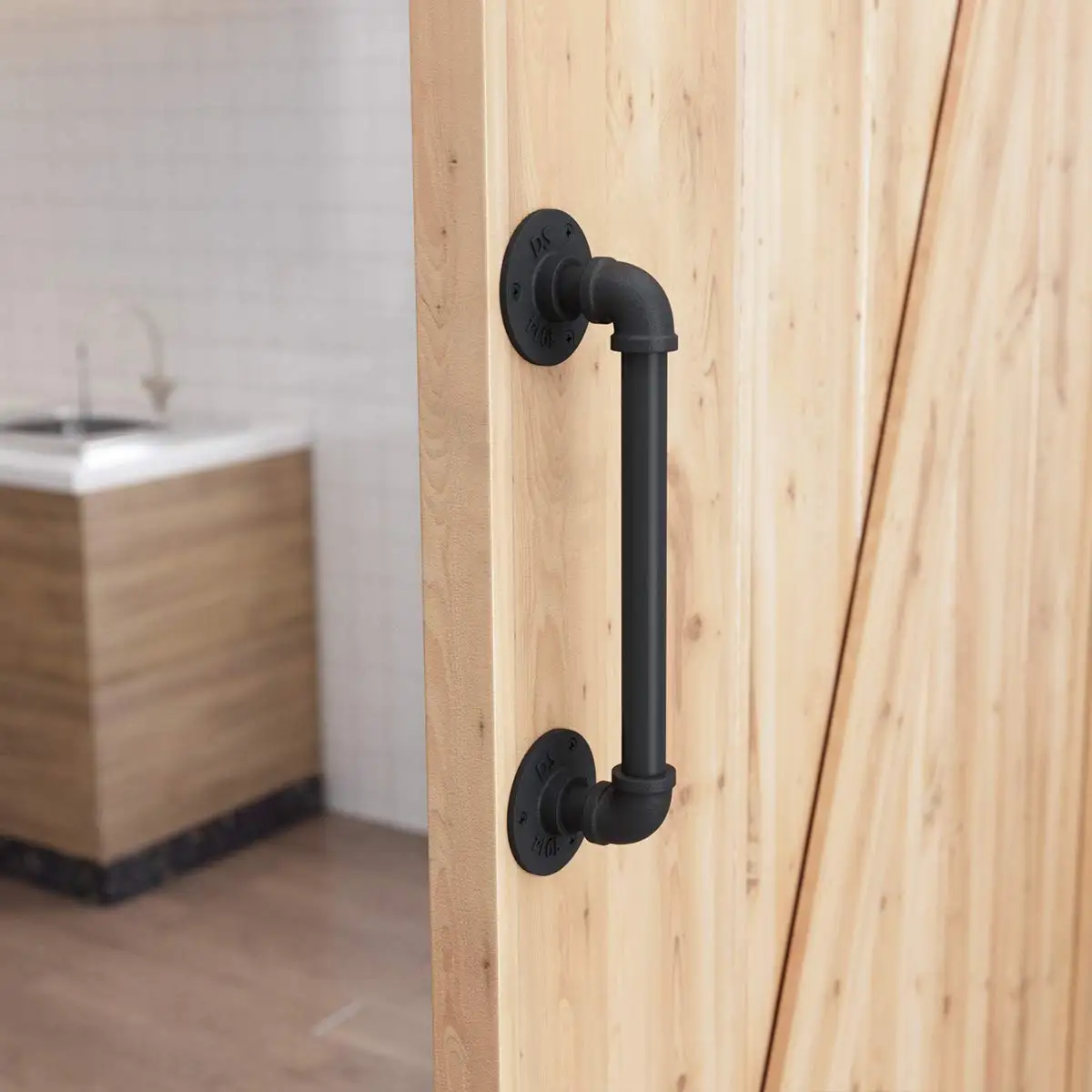 12 inch / 15inch Pipe Barn Door Handle Black Rustic Industrial Style Handle Bar Pull for Gate Cabinet Shed Door