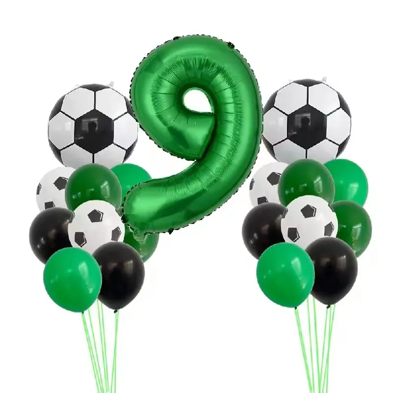 19-teiliges Fußball-Ballonset, 32 Zoll, grün, Zahlen 0-9, Fußball-Folienballons, runde Fußball-Globos für Babyparty, Jungen-Geburtstagsfeier – Detail 10