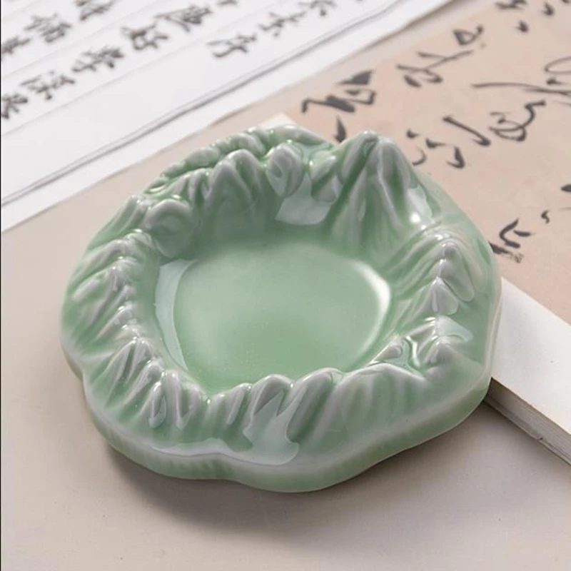 1pc Ceramic Mountain Shaped Inkstone Multifunction Ink Pond, Pen Rest,Brush Ink Calligraphy Painting Tool