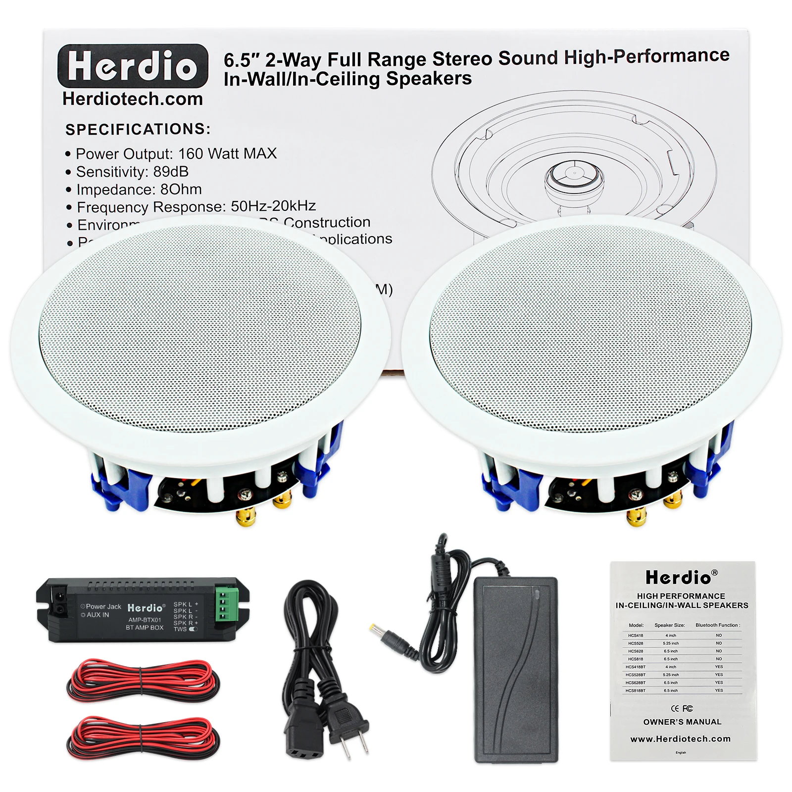 

Herdio 6.5 Inch Home Audio Bluetooth Ceiling Speaker 320W Two-way Flush Mount Speaker For Indoor Home Bathroom Kitchen Office