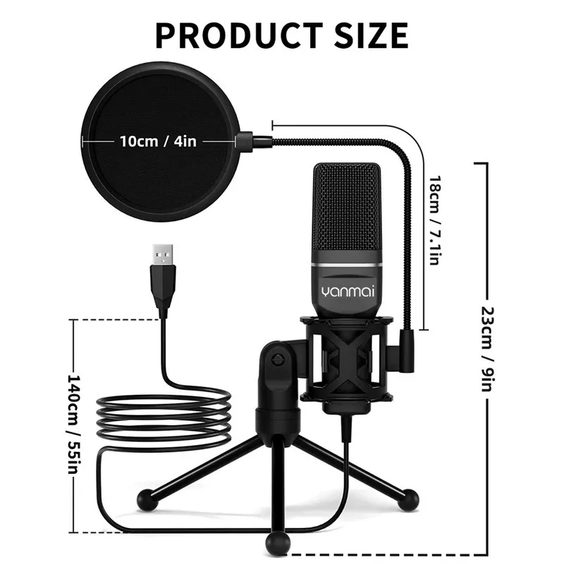 We - WE Microphone USB pour PC Micro avec Trépied et Filtre Anti