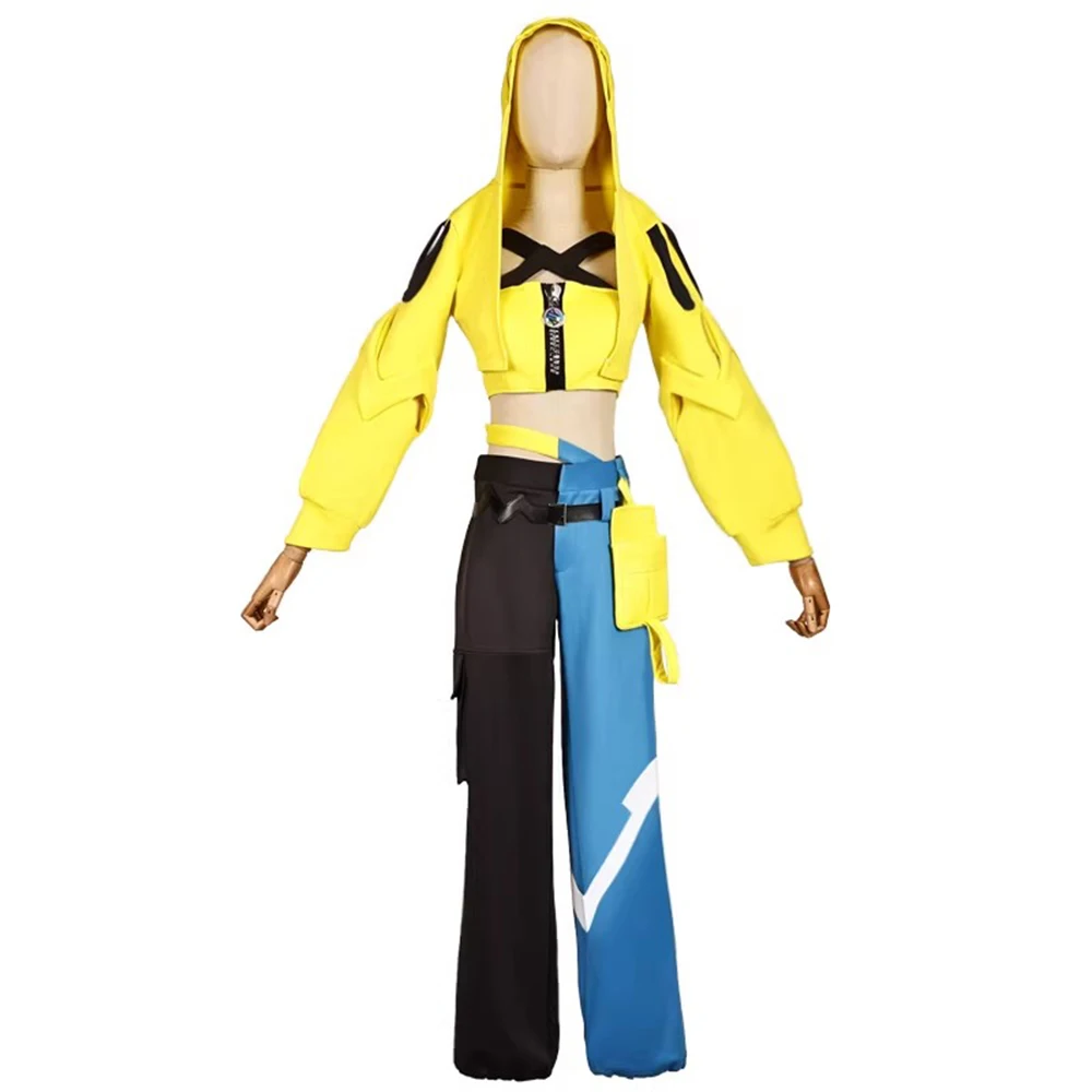 Costume Cosplay Anime Game Z Canari, Maschera, Top Giallo, Pantaloni Giallo-Blu, Doppio Accessorio, per Donna e Ragazza, per Festa di Halloween - immagine 4