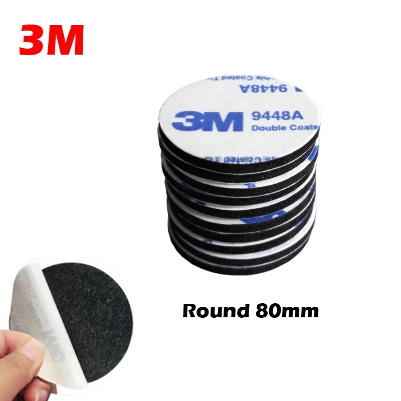 100pcs 80mm Round 3M 9448A Double Sided Black EVA Foam Pad Mounting