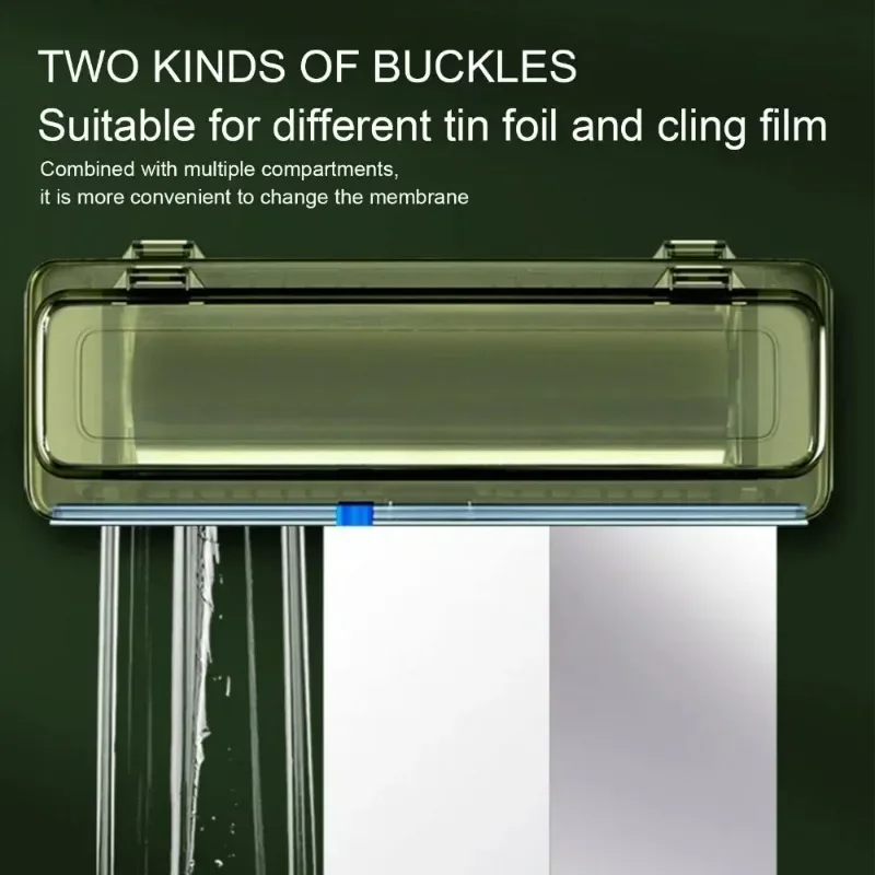 Description Picture 6 of itemCling Wrap Dispenser Plastic Transparent Refillable Wrap Cutter Storage Box Aluminum Foil Film Dispenser Organizer Kitchen Tool