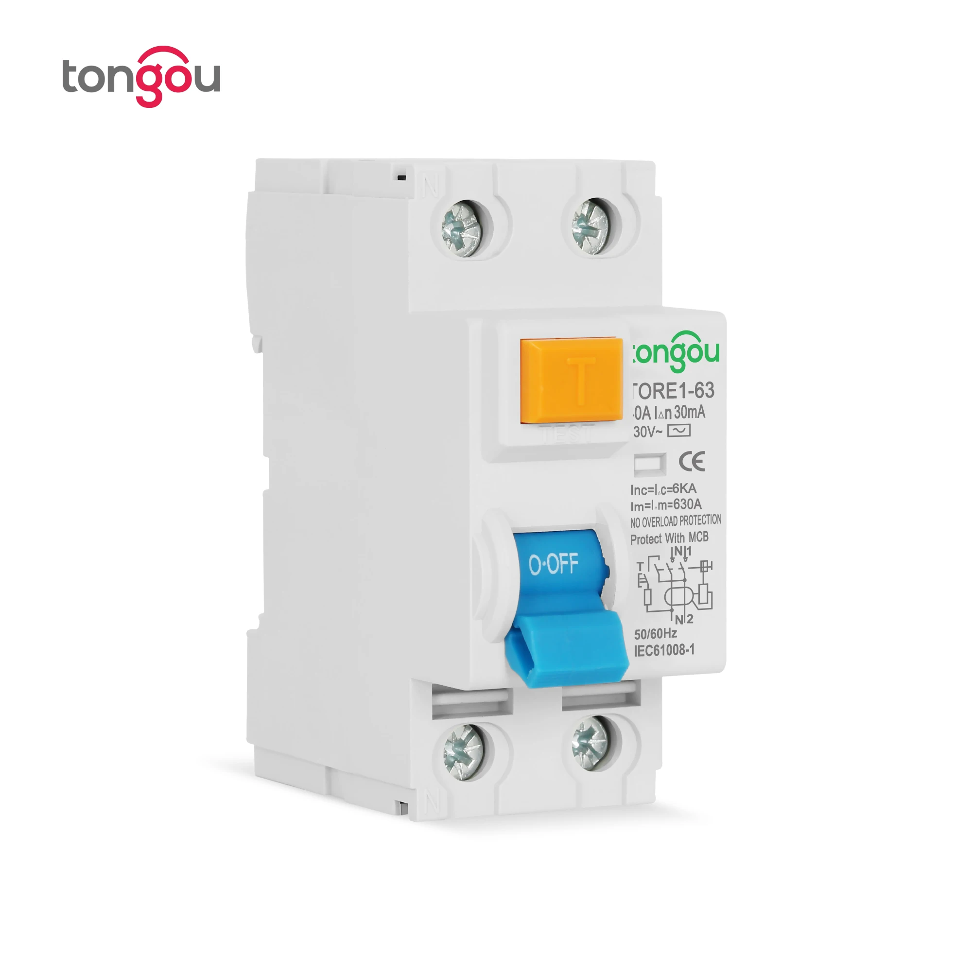 2P 16A 63A 10mA 30mA 100mA 6KA RCCB RCD 230V Electromechanic Residual 
