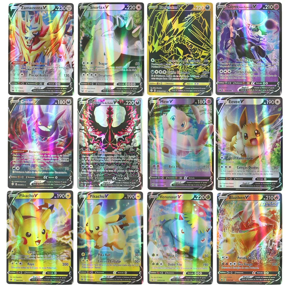 100 Stück glänzende spanische Pokémon-Karten, seltene Vmax TAG TEAM V Energiekarte, Sammelkarte, Pokémon-Sammelkarte – Detail 3